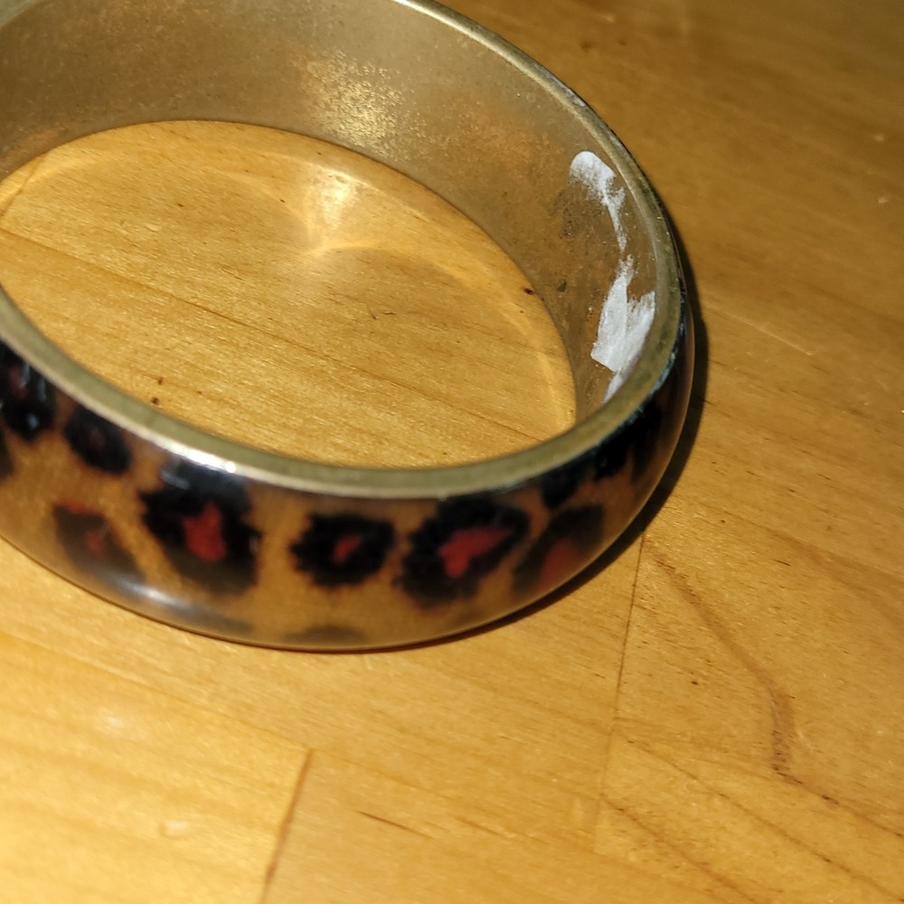 Vintage Style Leopard Print Wide Bangle Bracelet Resin Statement Jewelry - Picture 3 of 8